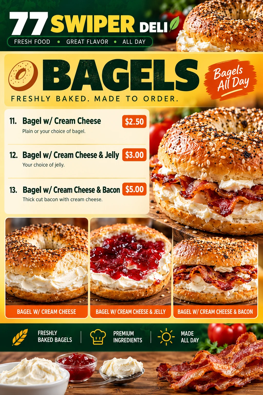 77 Swiper Deli bagels menu