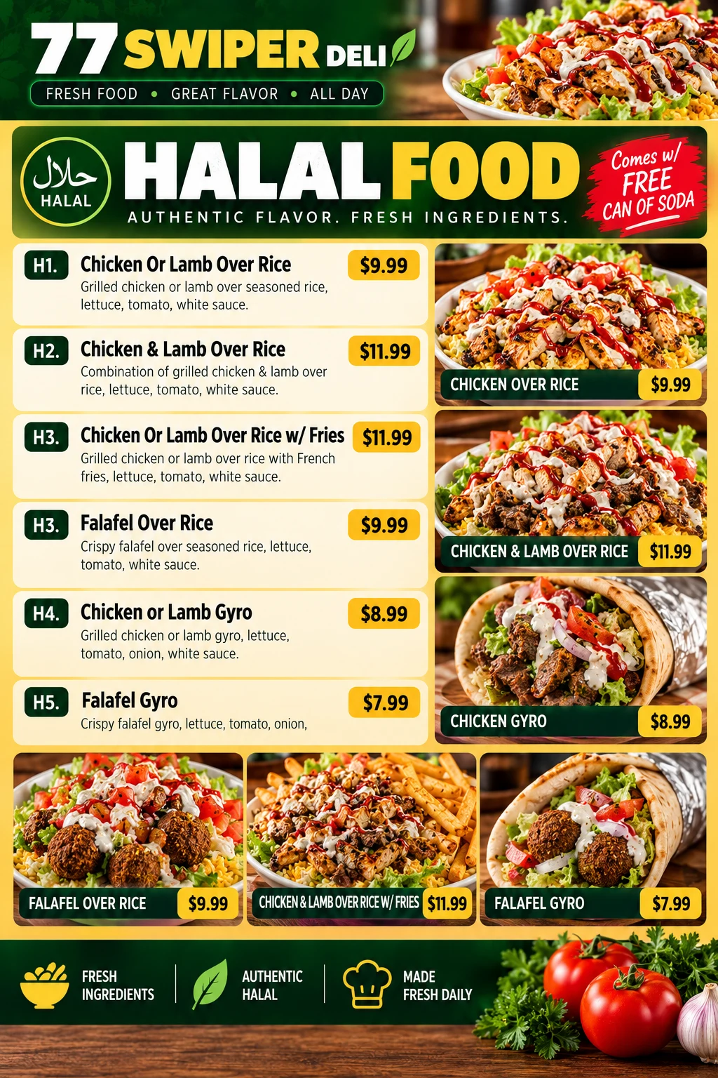 77 Swiper Deli halal food menu poster